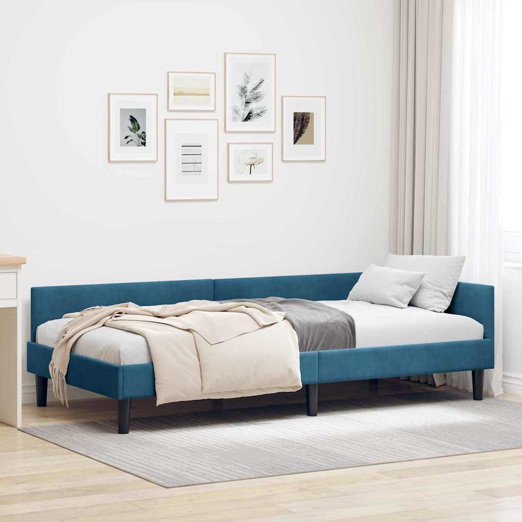 Kutni okvir kreveta s uzglavljem Plava 90 cm x 190 cm Baršun