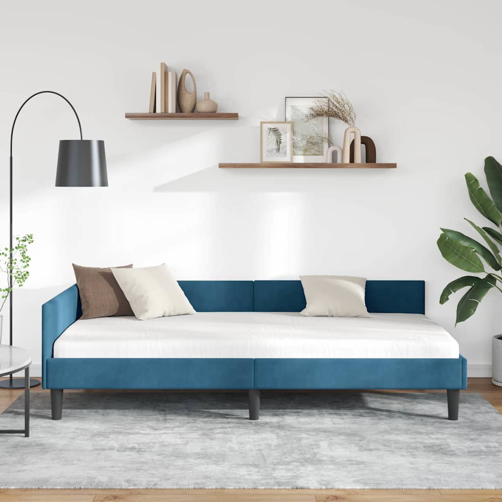 Kutni okvir kreveta s uzglavljem Plava 90 cm x 190 cm Baršun
