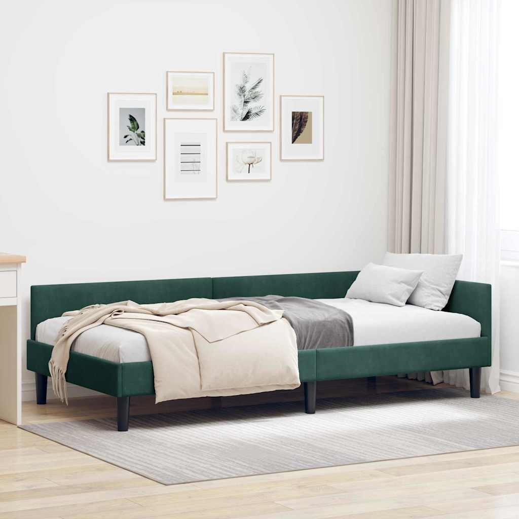 Kutni okvir kreveta Tamnozelena 90 cm x 190 cm Baršun