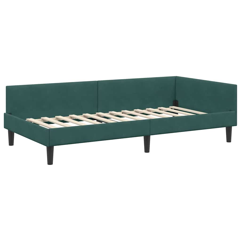 Kutni okvir kreveta Tamnozelena 90 cm x 190 cm Baršun