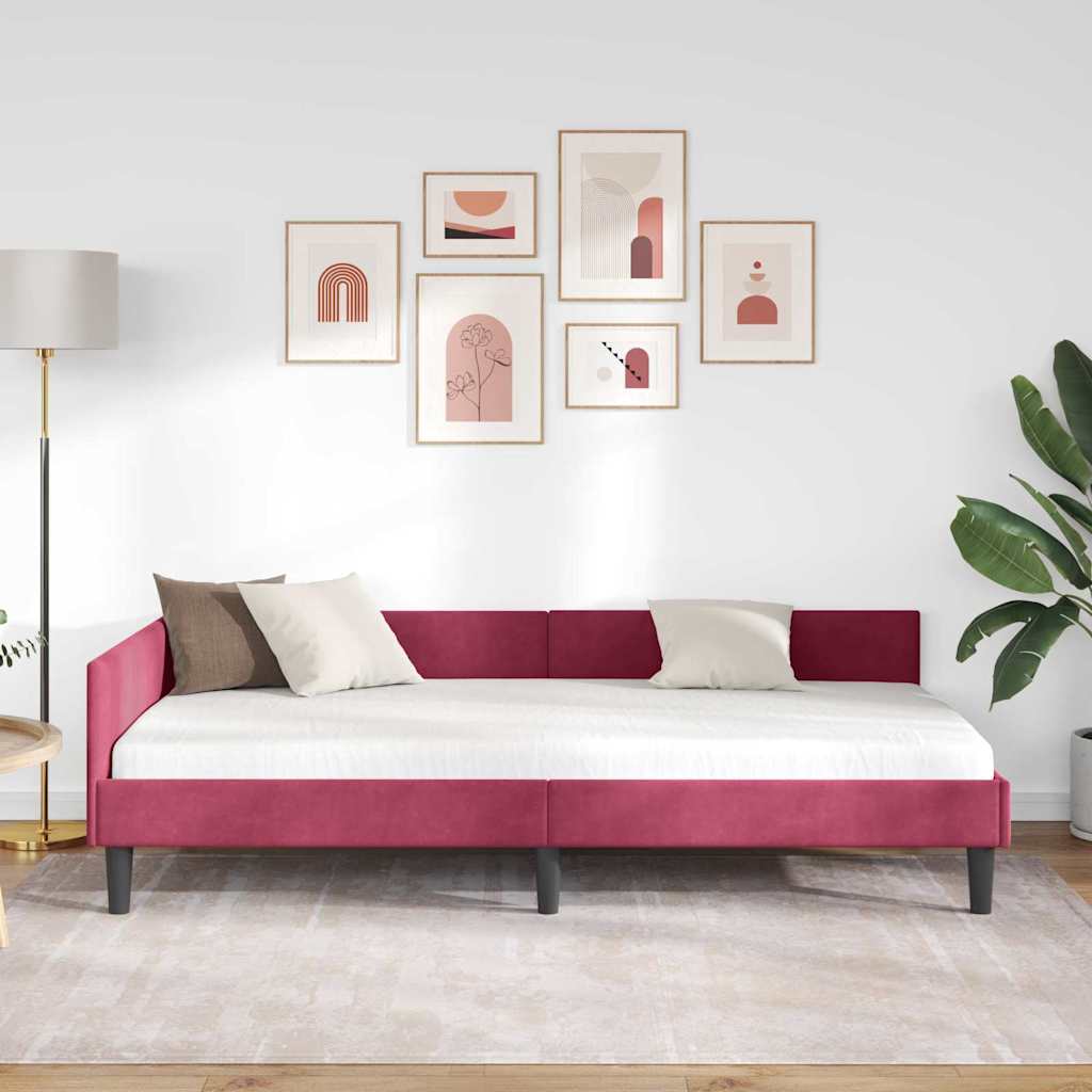 Kutni okvir kreveta Vinska crvena 90 cm x 190 cm Baršun