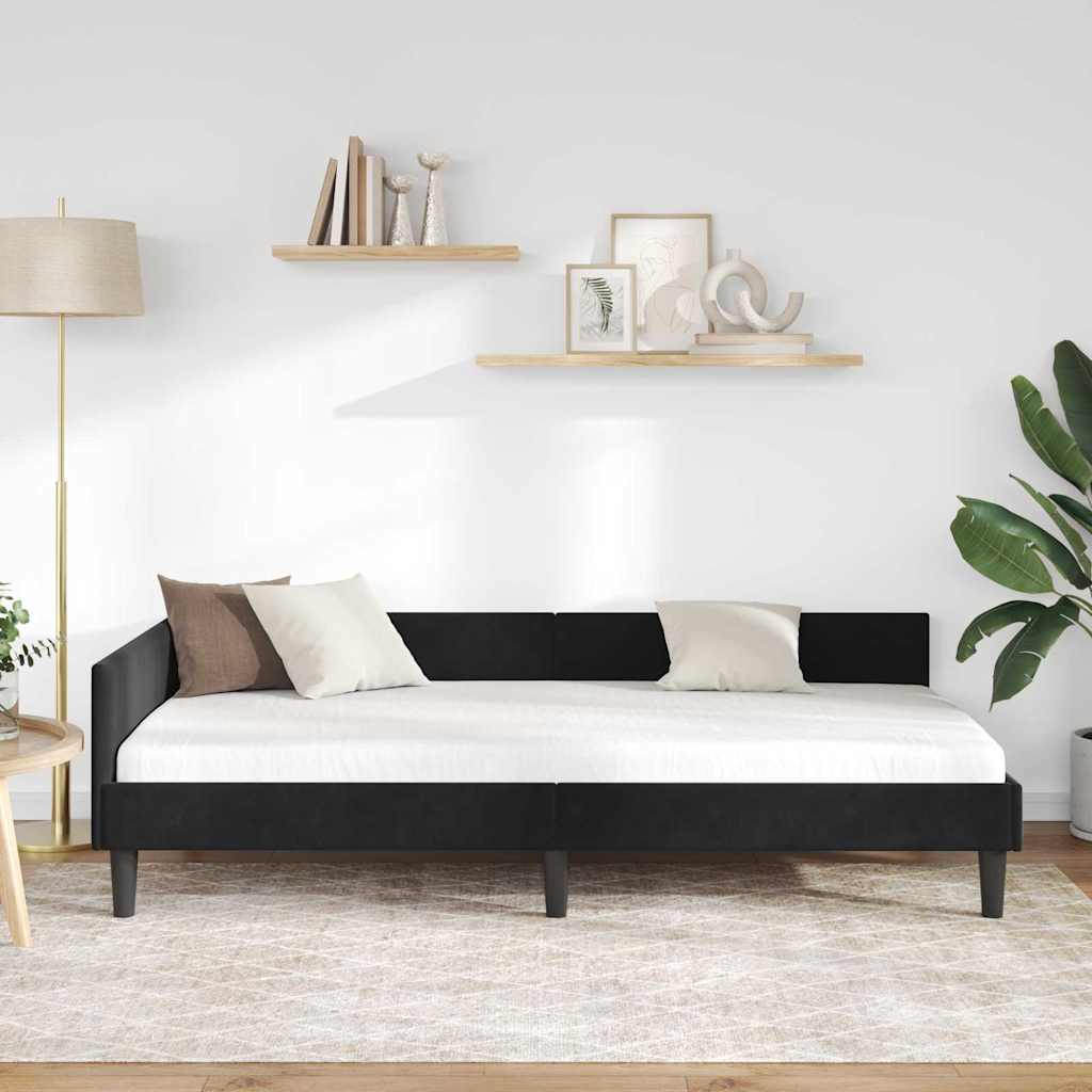 Kutni okvir kreveta s uzglavljem Crna 90 cm x 190 cm Baršun