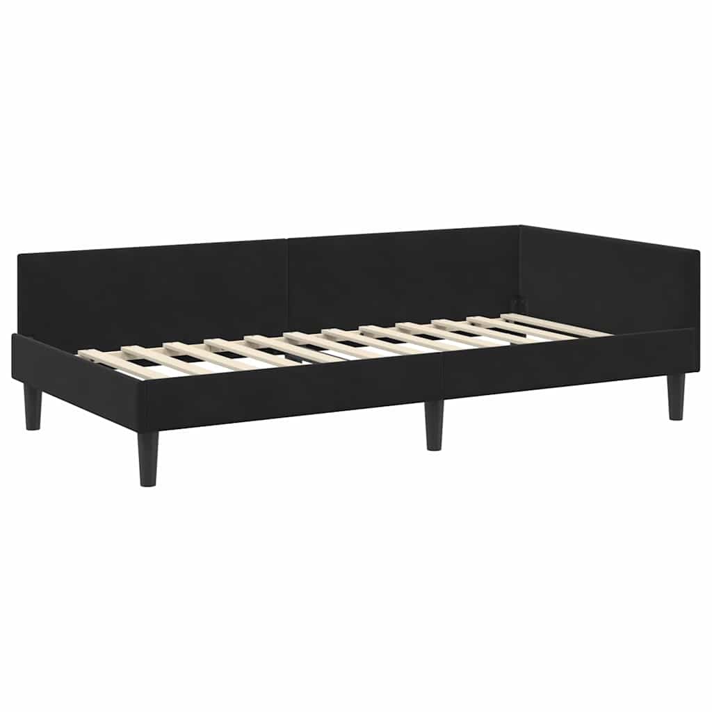 Kutni okvir kreveta s uzglavljem Crna 90 cm x 190 cm Baršun