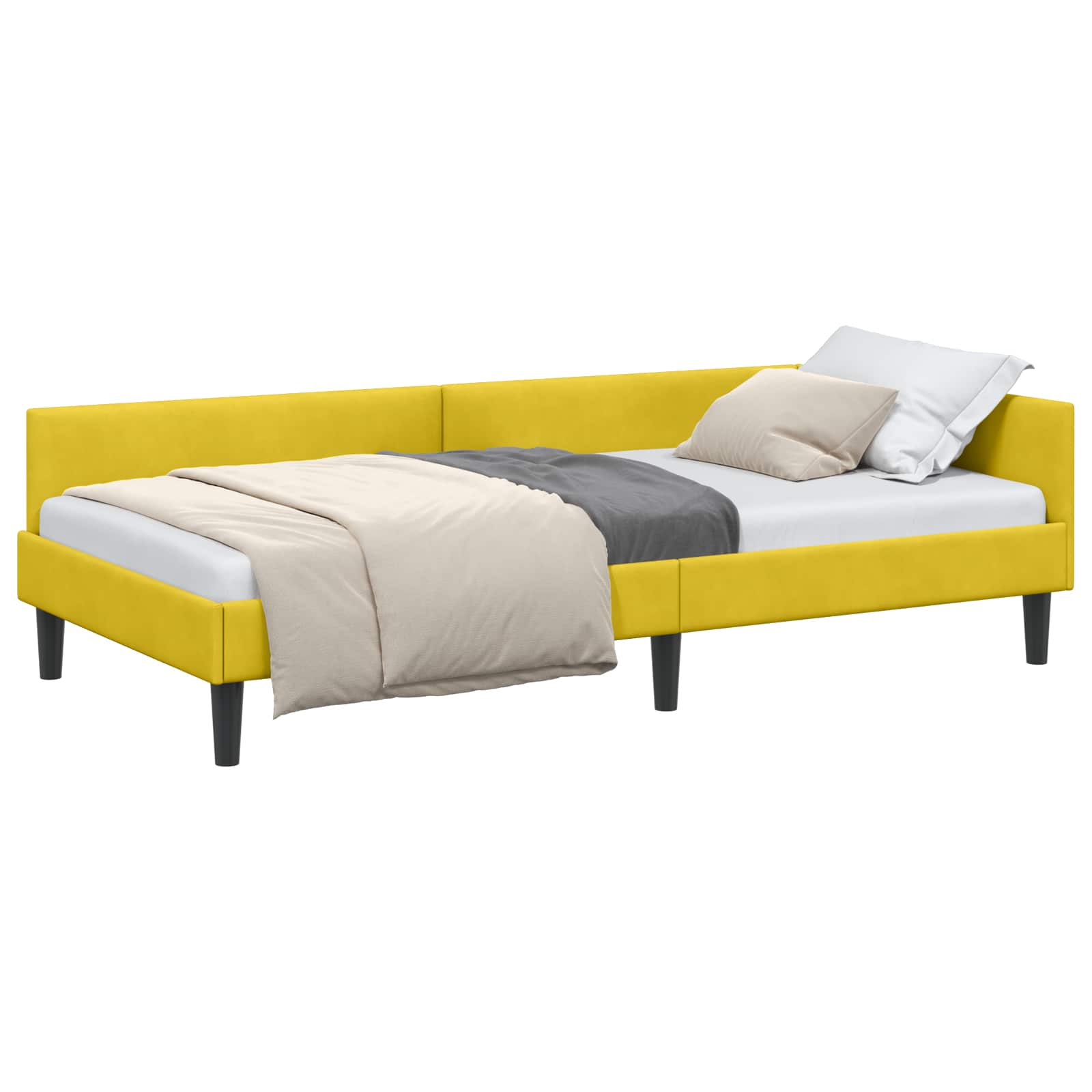 Kutni okvir kreveta s uzglavljem Žuta 90 cm x 190 cm Baršun