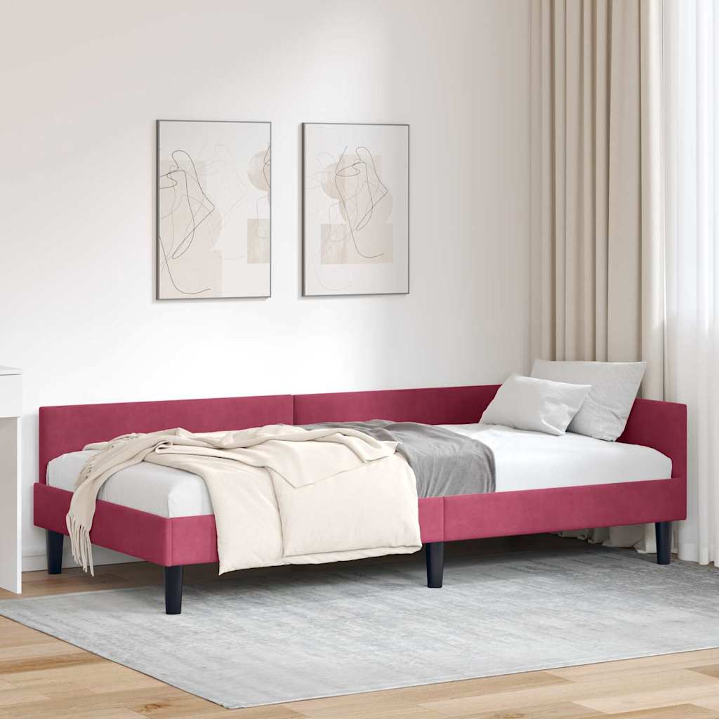 Kutni okvir kreveta Vinska crvena 90 cm x 200 cm Baršun