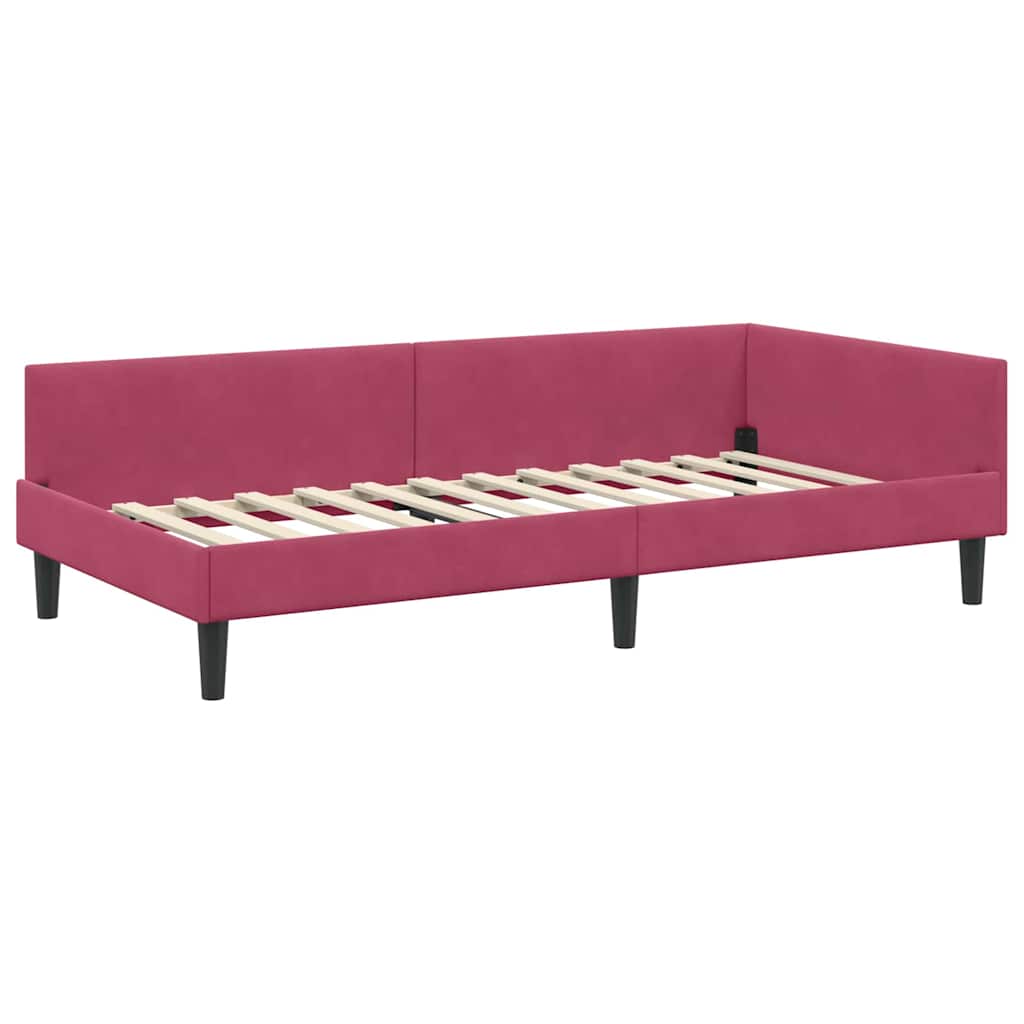 Kutni okvir kreveta Vinska crvena 90 cm x 200 cm Baršun