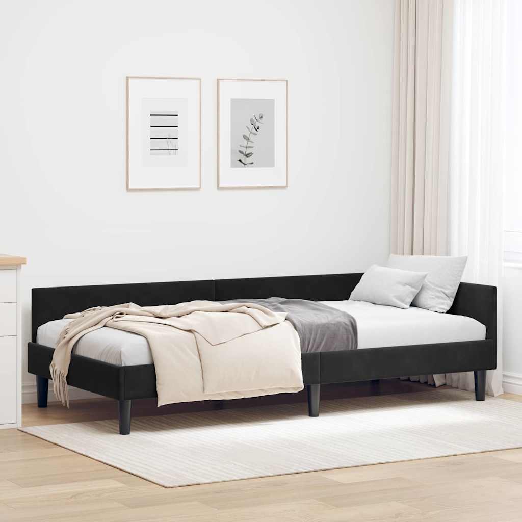 Kutni okvir kreveta s uzglavljem Crna 90 cm x 200 cm Baršun