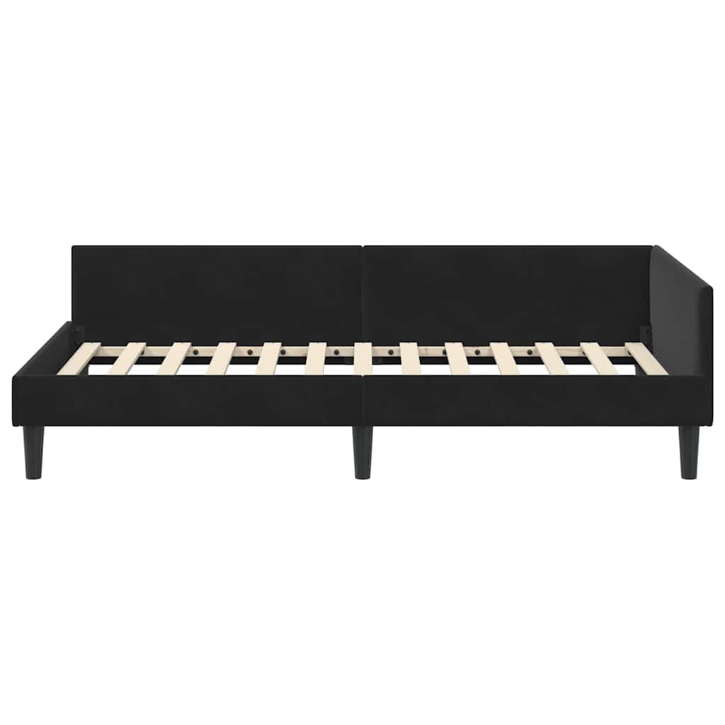 Kutni okvir kreveta s uzglavljem Crna 90 cm x 200 cm Baršun