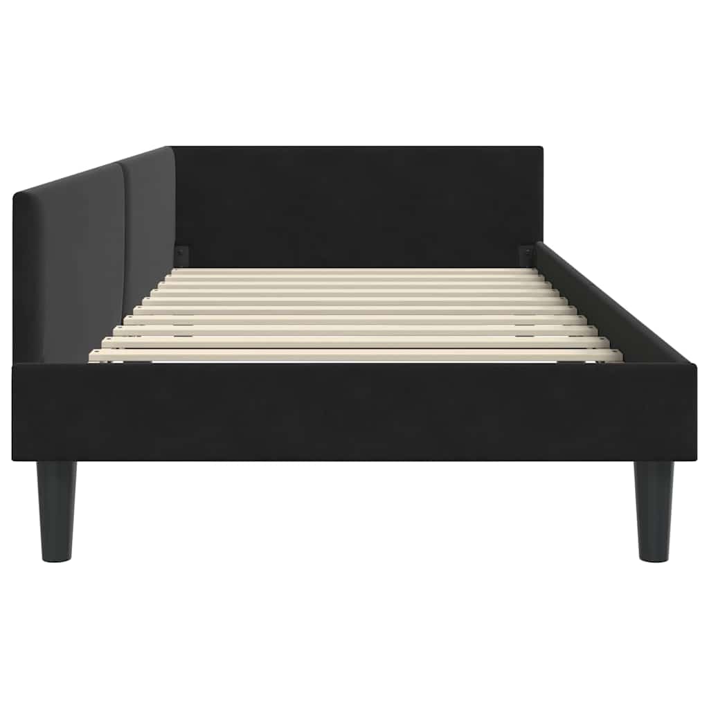 Kutni okvir kreveta s uzglavljem Crna 90 cm x 200 cm Baršun