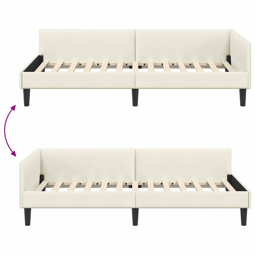 Kutni okvir kreveta s uzglavljem Krema 90 cm x 200 cm Baršun