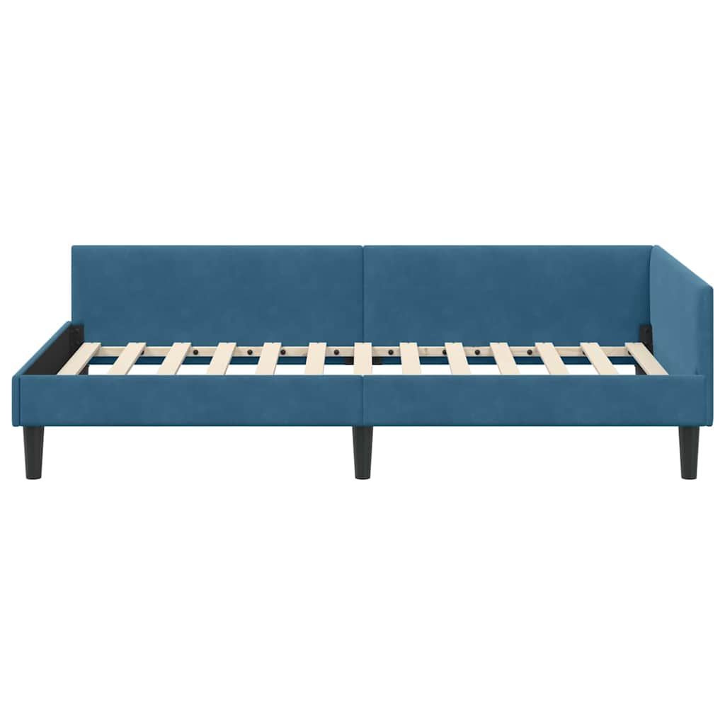 Kutni okvir kreveta s uzglavljem Plava 100 cm x 200 cm Baršun