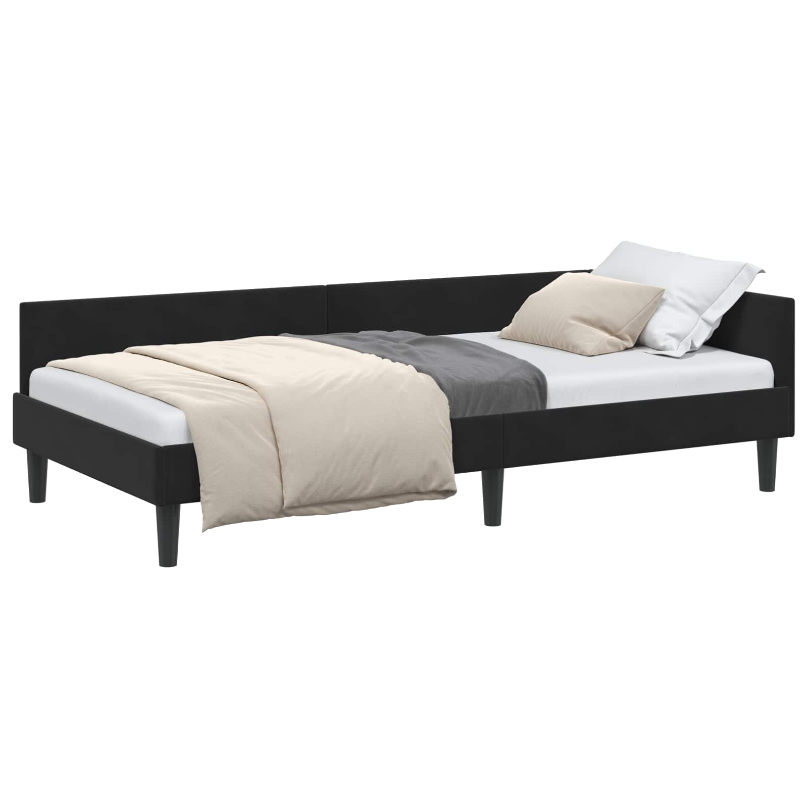 Kutni okvir kreveta s uzglavljem Crna 100 cm x 200 cm Baršun