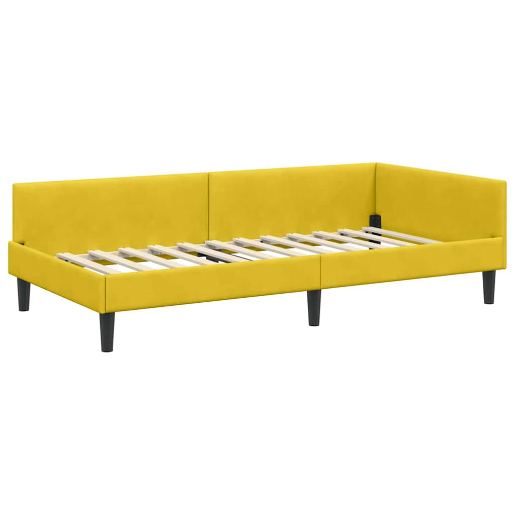 Kutni okvir kreveta s uzglavljem Žuta 100 cm x 200 cm Baršun