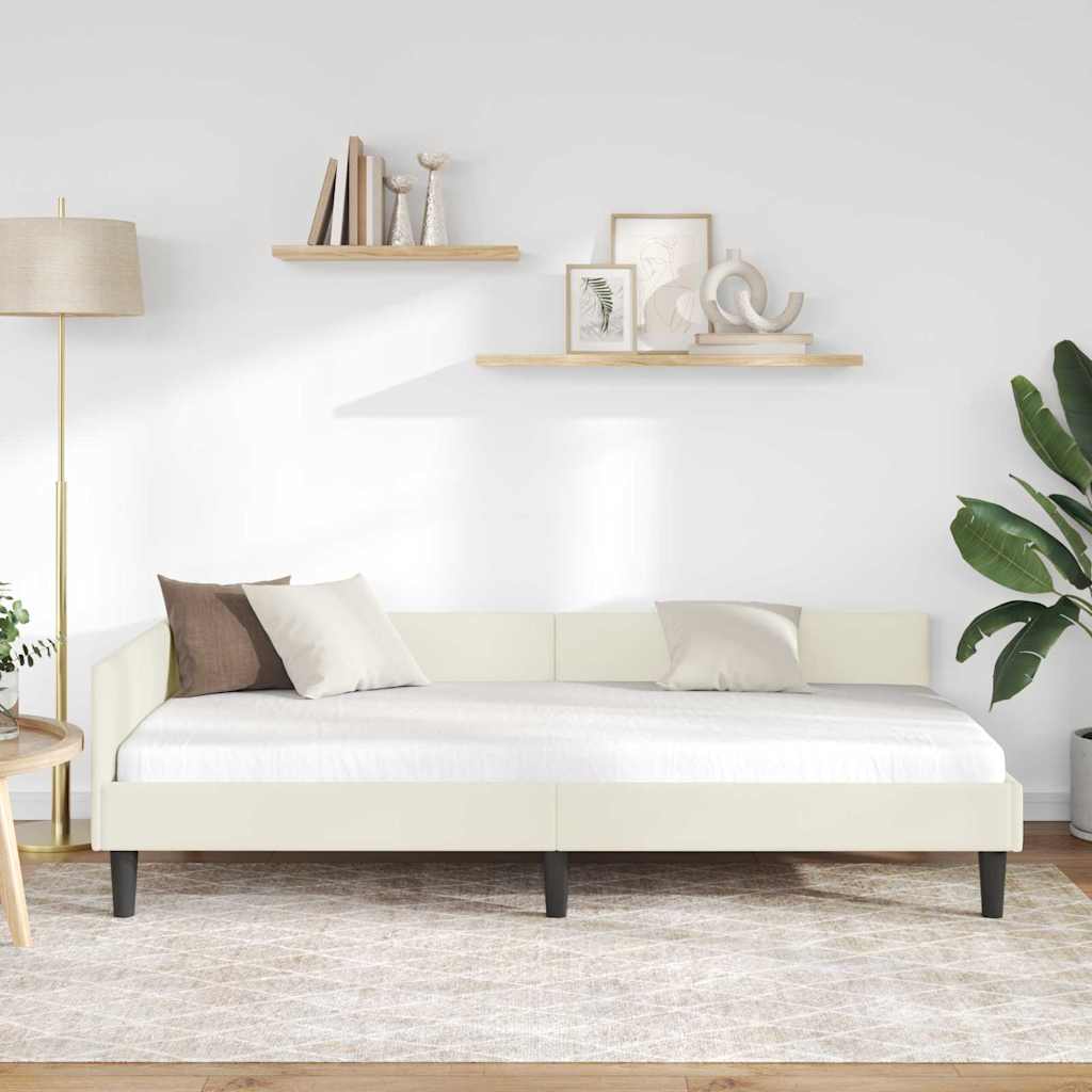 Kutni okvir kreveta s uzglavljem Krema 100 cm x 200 cm Baršun