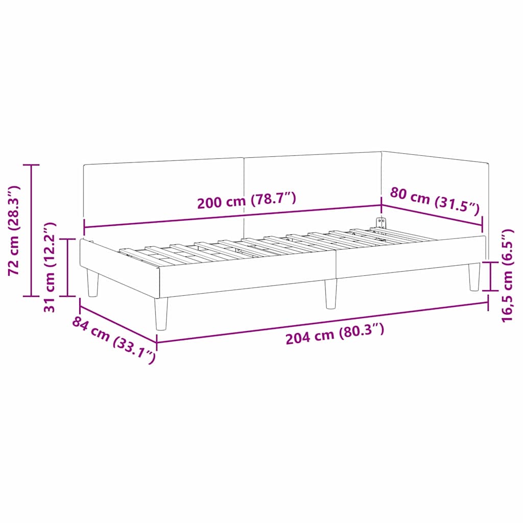 Kutni okvir kreveta Crna 80 cm x 200 cm Tkanina i šperploča