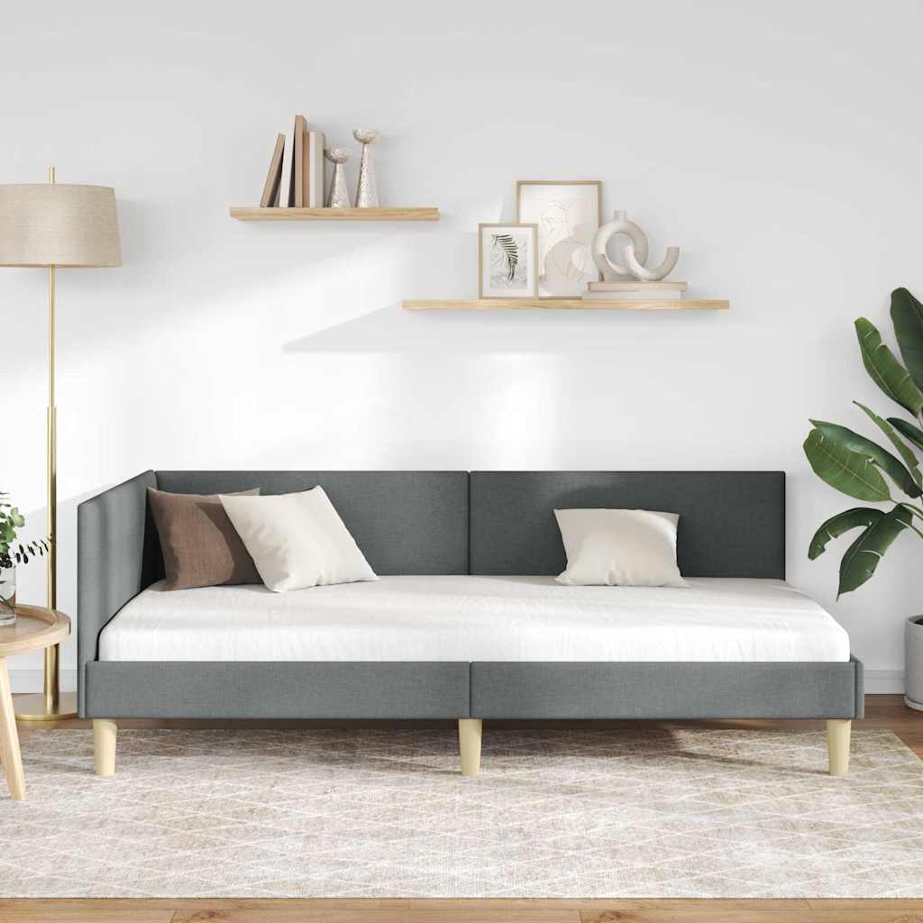 Kutni okvir kreveta s uzglavljem Tamno siva 90 cm x 190 cm