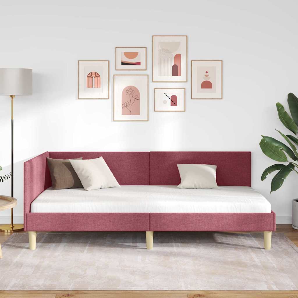 Kutni okvir kreveta s uzglavljem Vinska crvena 90 cm x 190 cm