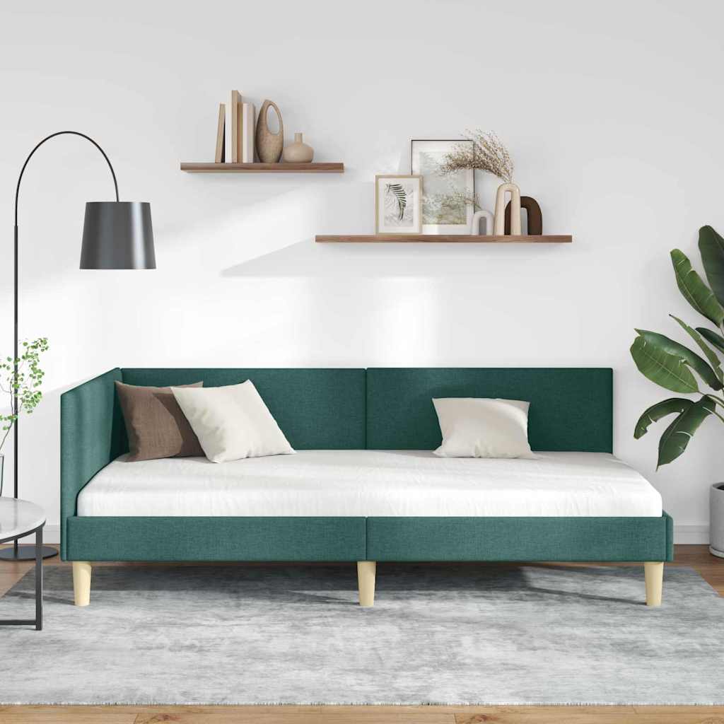 Kutni okvir kreveta s uzglavljem Tamnozelena 90 cm x 190 cm