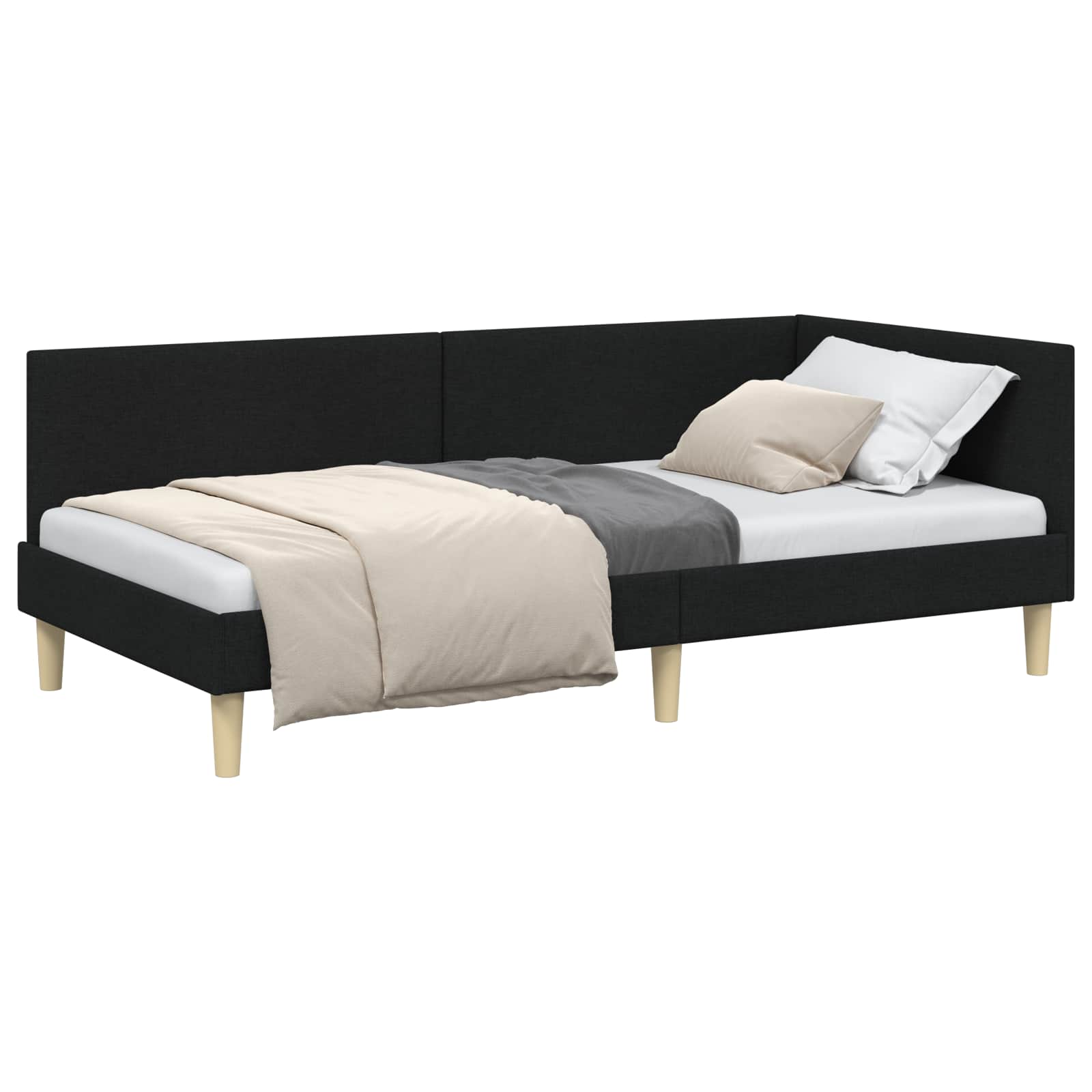 Kutni okvir kreveta Crna 90 cm x 200 cm Tkanina i šperploča