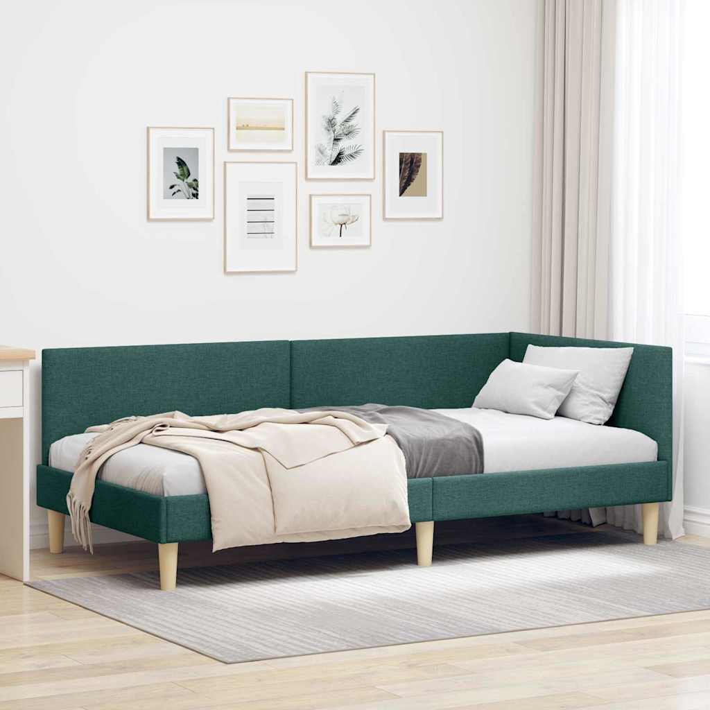 Kutni okvir kreveta s uzglavljem Tamnozelena 90 cm x 200 cm