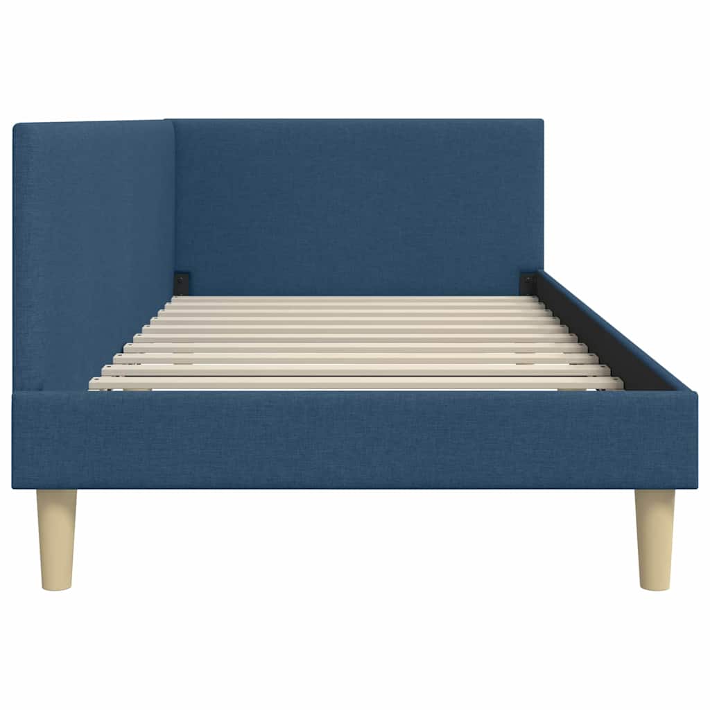 Kutni okvir kreveta Plava 90 cm x 200 cm Tkanina i šperploča
