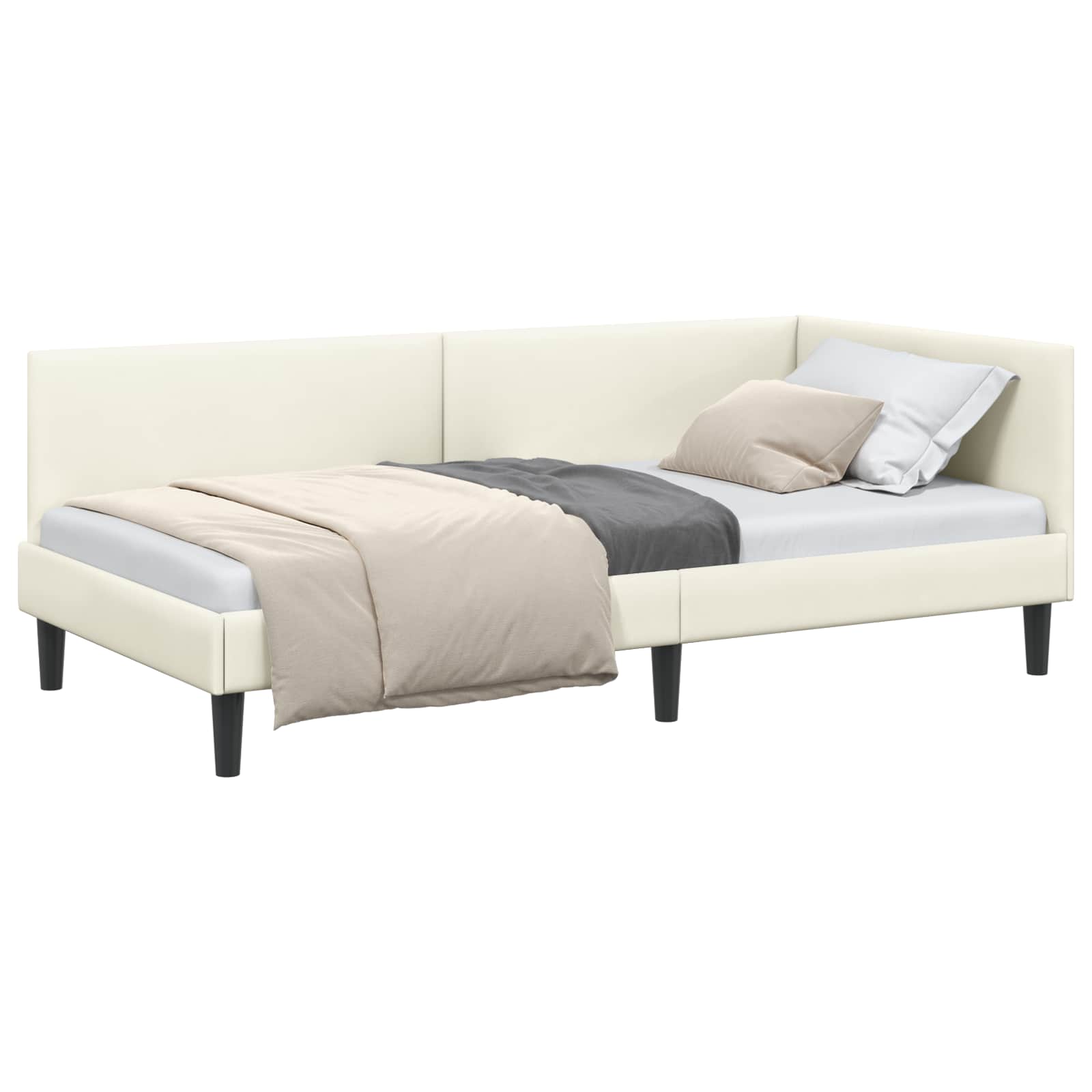 Kutni okvir kreveta s uzglavljem Krema 80 cm x 200 cm Baršun