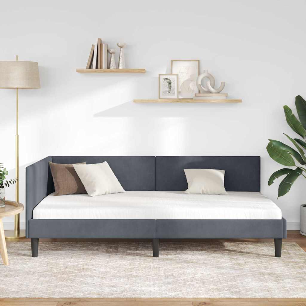 Kutni okvir kreveta Tamno siva 90 cm x 190 cm Baršun