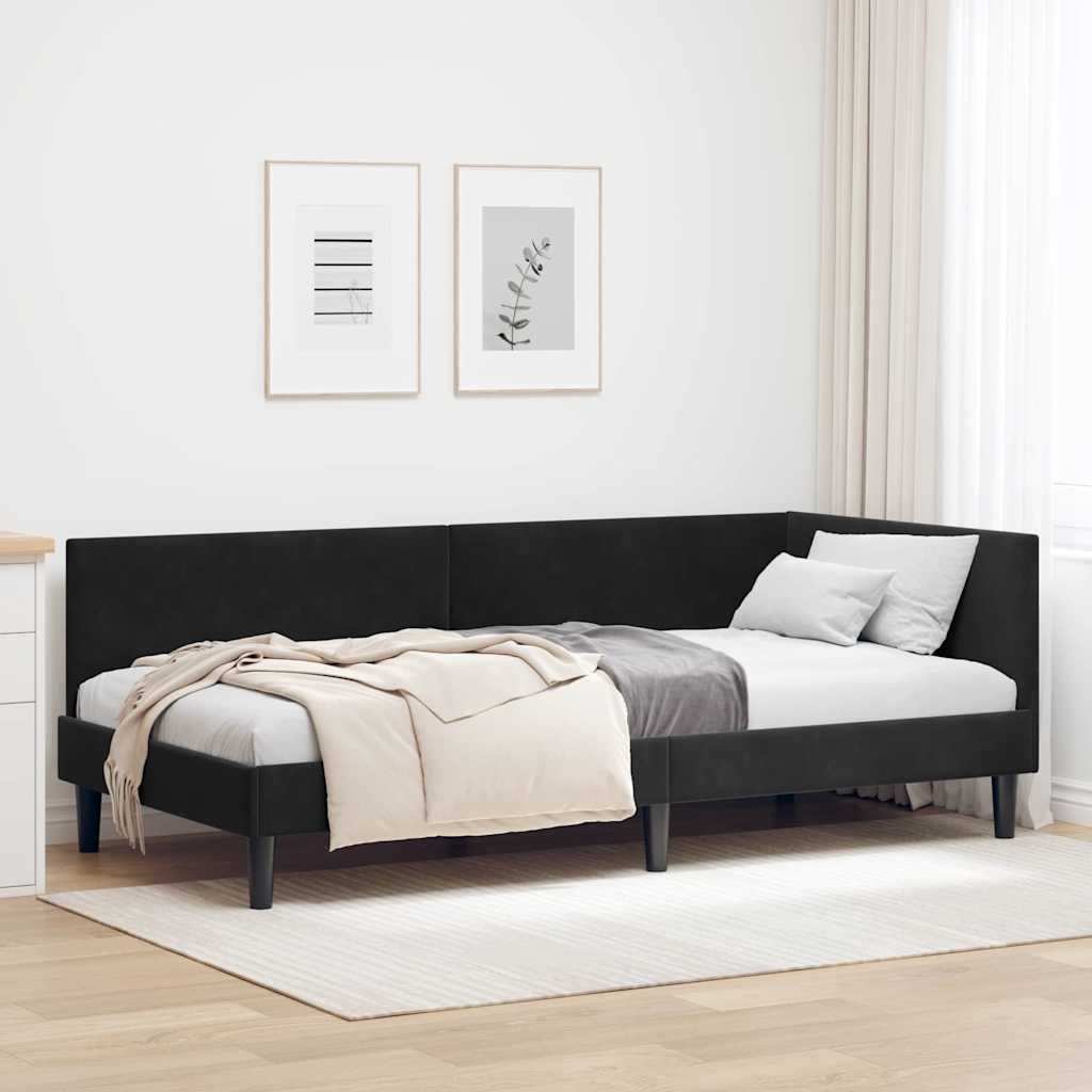 Kutni okvir kreveta s uzglavljem Crna 90 cm x 190 cm Baršun