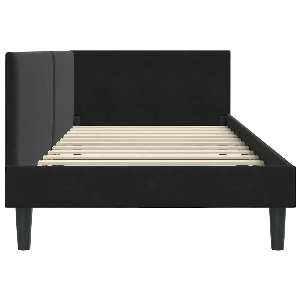 Kutni okvir kreveta s uzglavljem Crna 90 cm x 190 cm Baršun
