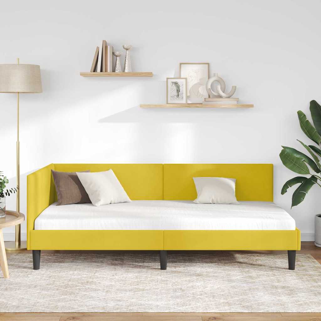 Kutni okvir kreveta s uzglavljem Žuta 90 cm x 190 cm Baršun