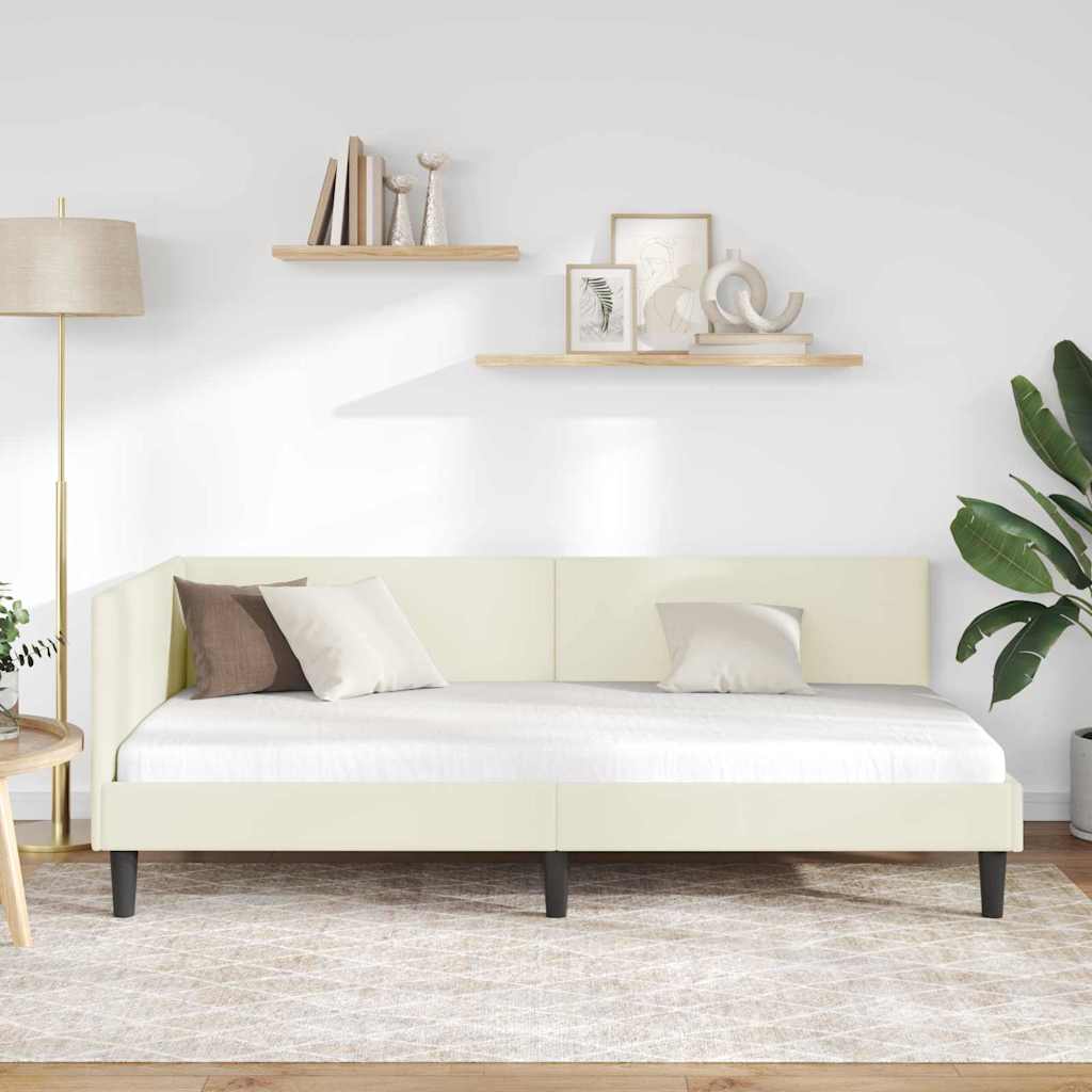 Kutni okvir kreveta s uzglavljem Krema 90 cm x 190 cm Baršun