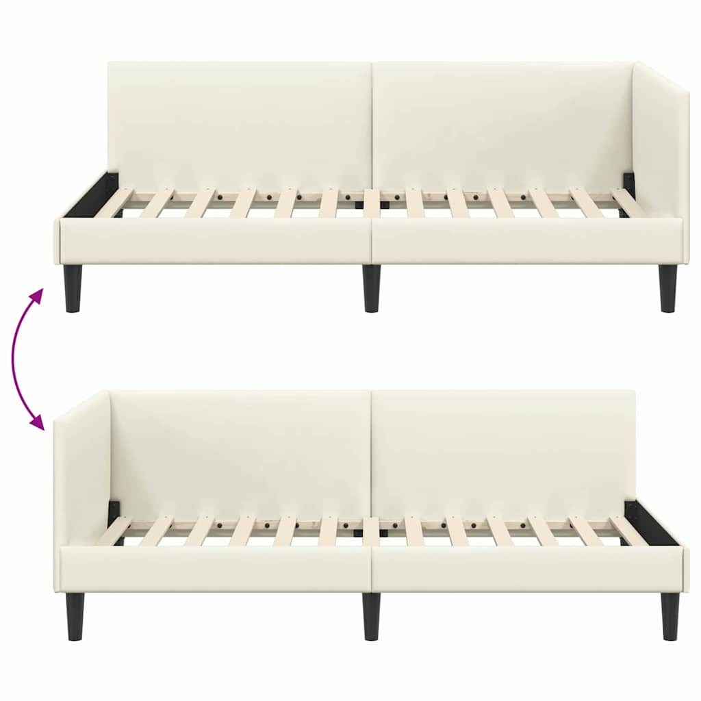 Kutni okvir kreveta s uzglavljem Krema 90 cm x 190 cm Baršun