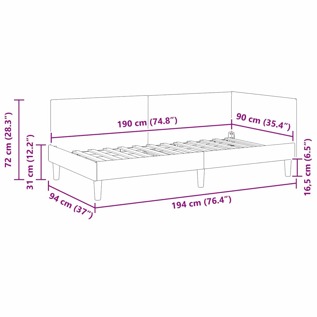 Kutni okvir kreveta s uzglavljem Krema 90 cm x 190 cm Baršun