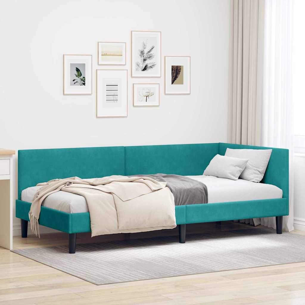 Kutni okvir kreveta s uzglavljem Tirkizna 90 cm x 190 cm Baršun