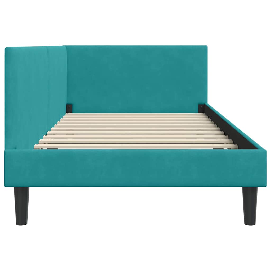 Kutni okvir kreveta s uzglavljem Tirkizna 90 cm x 190 cm Baršun