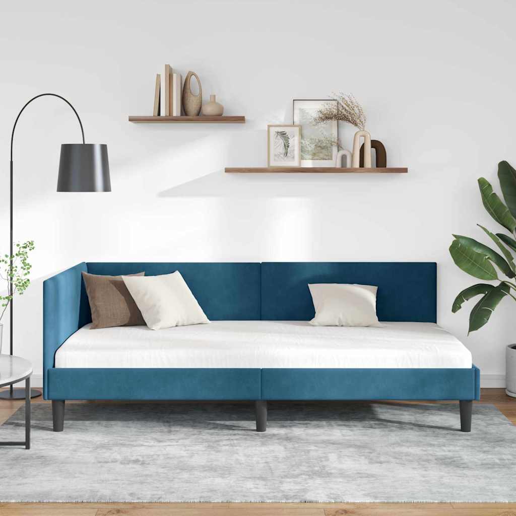 Kutni okvir kreveta s uzglavljem Plava 90 cm x 200 cm Baršun