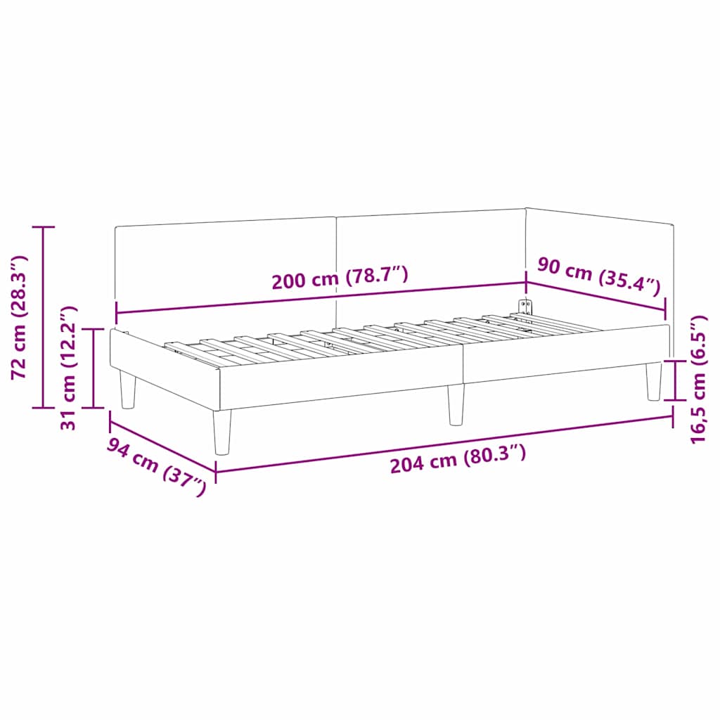 Kutni okvir kreveta Tamno siva 90 cm x 200 cm Baršun