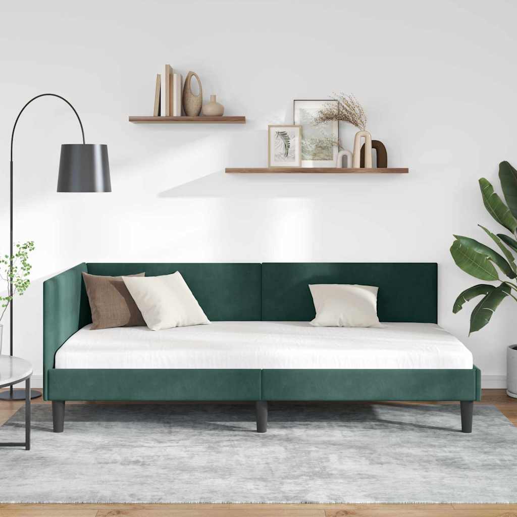Kutni okvir kreveta Tamnozelena 90 cm x 200 cm Baršun