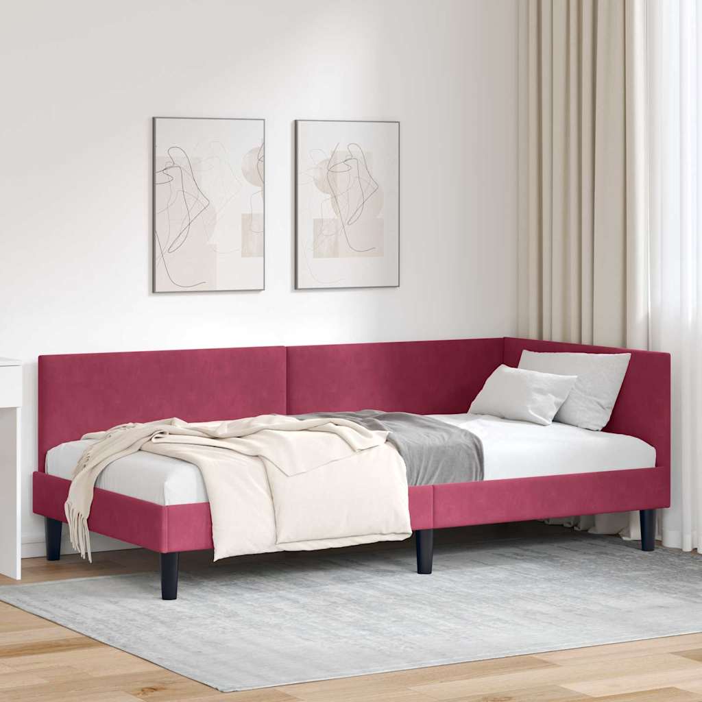 Kutni okvir kreveta Vinska crvena 90 cm x 200 cm Baršun