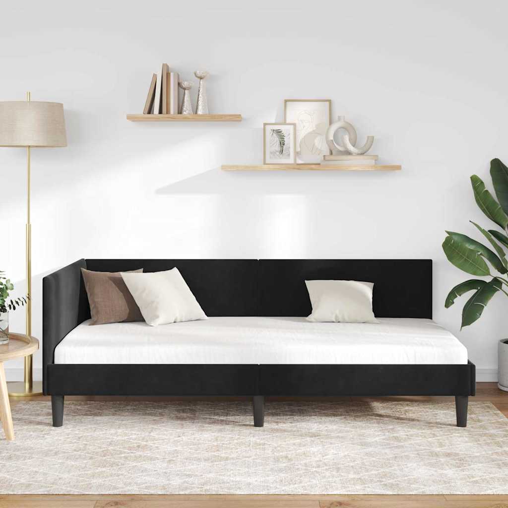 Kutni okvir kreveta s uzglavljem Crna 90 cm x 200 cm Baršun