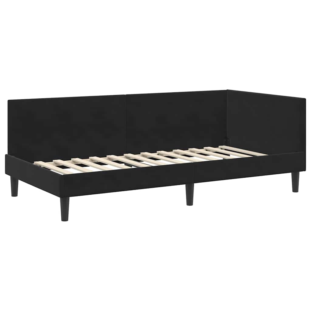 Kutni okvir kreveta s uzglavljem Crna 90 cm x 200 cm Baršun