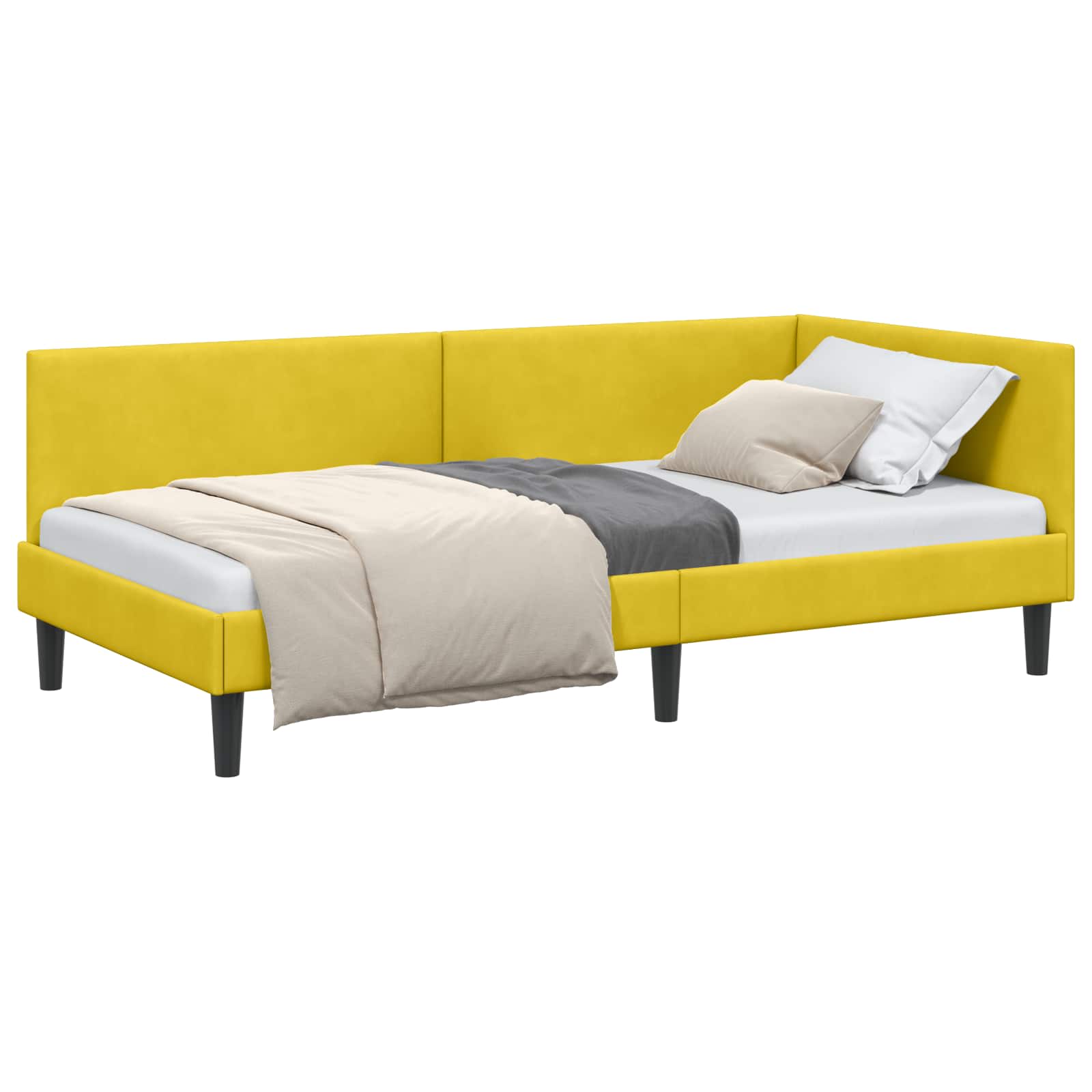 Kutni okvir kreveta s uzglavljem Žuta 90 cm x 200 cm Baršun