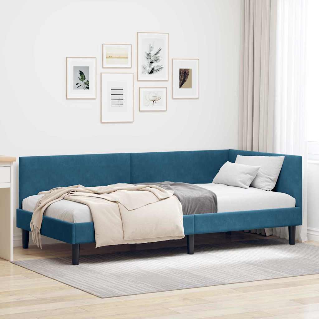 Kutni okvir kreveta s uzglavljem Plava 100 cm x 200 cm Baršun