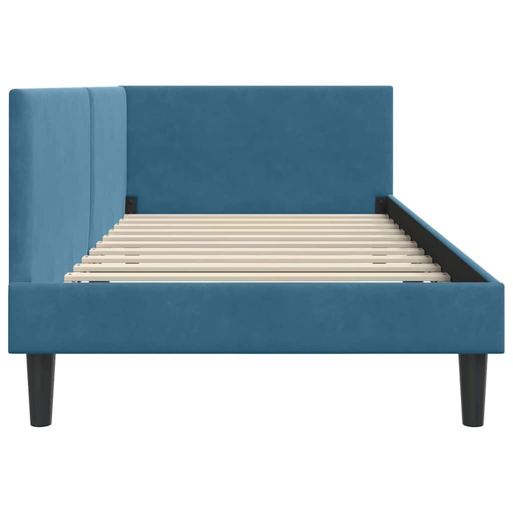 Kutni okvir kreveta s uzglavljem Plava 100 cm x 200 cm Baršun