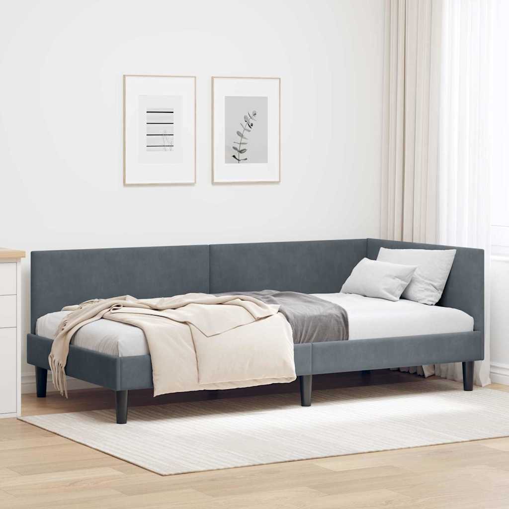 Kutni okvir kreveta Tamno siva 100 cm x 200 cm Baršun