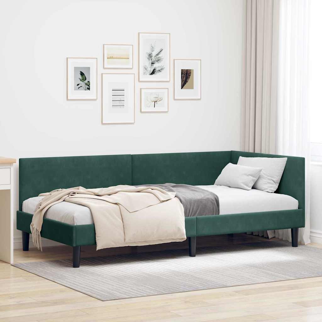 Kutni okvir kreveta Tamnozelena 100 cm x 200 cm Baršun