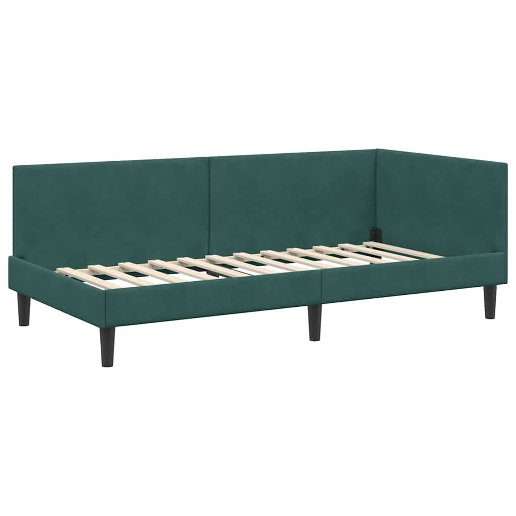 Kutni okvir kreveta Tamnozelena 100 cm x 200 cm Baršun