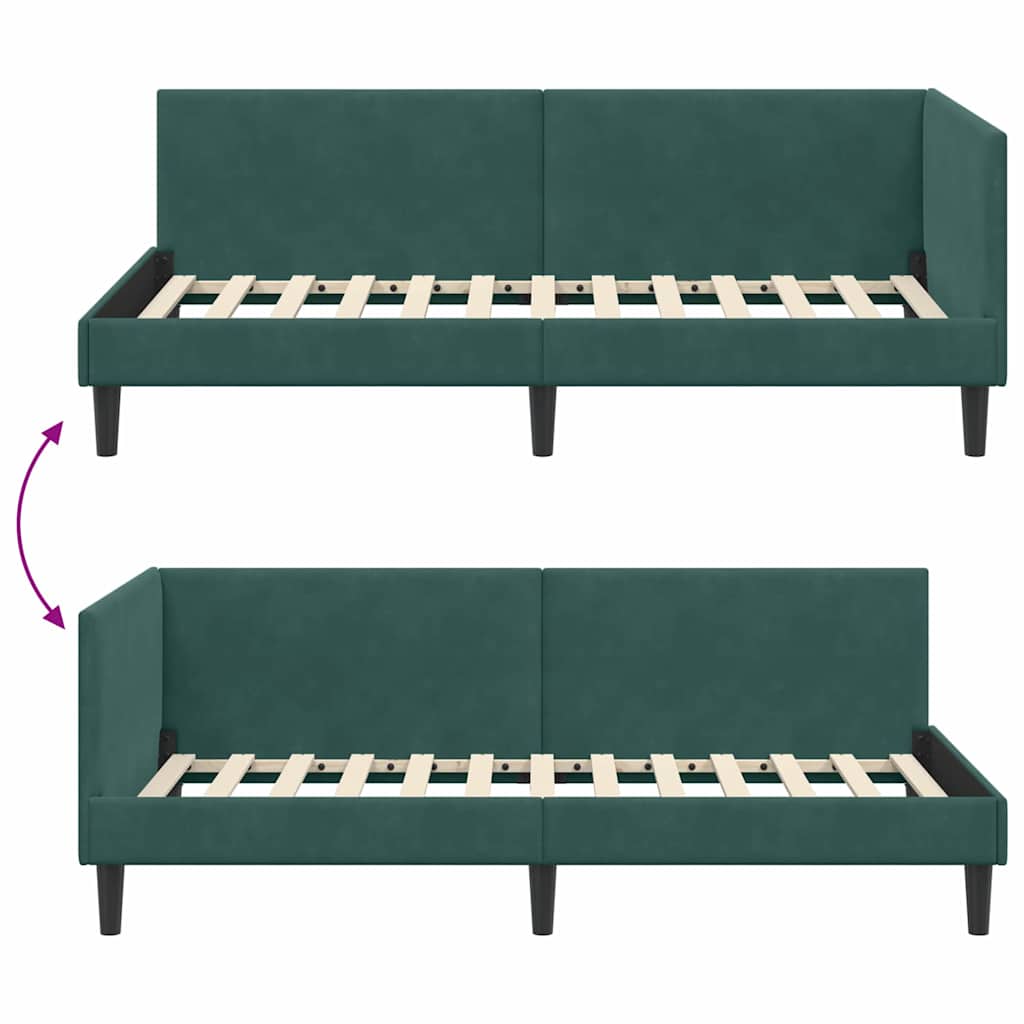 Kutni okvir kreveta Tamnozelena 100 cm x 200 cm Baršun