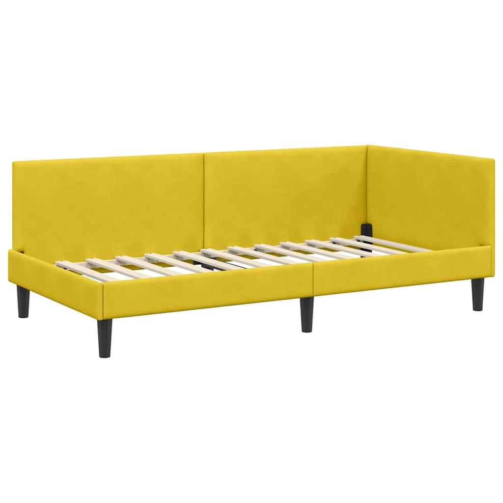 Kutni okvir kreveta s uzglavljem Žuta 100 cm x 200 cm Baršun