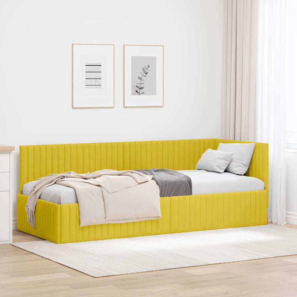 Kutni okvir kreveta s uzglavljem Žuta 80 cm x 200 cm Baršun
